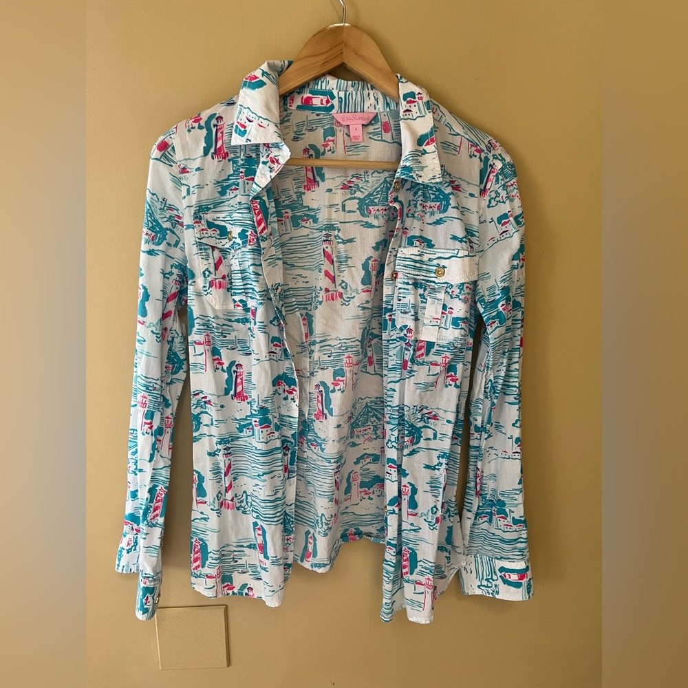 Lilly Pulitzer Lighthouse button up shirt size 4